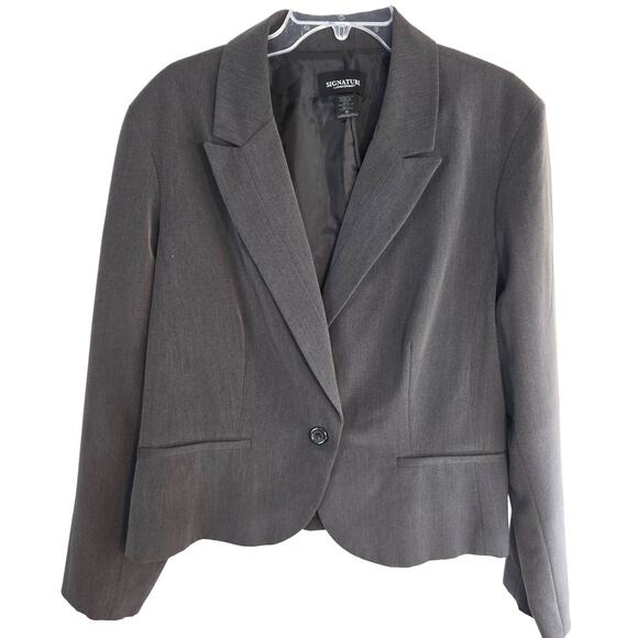 Signature Women's Blazer 18 Gray 1 Button  Misses Sz XL Extra Large Coat Jacket - Picture 1 of 8